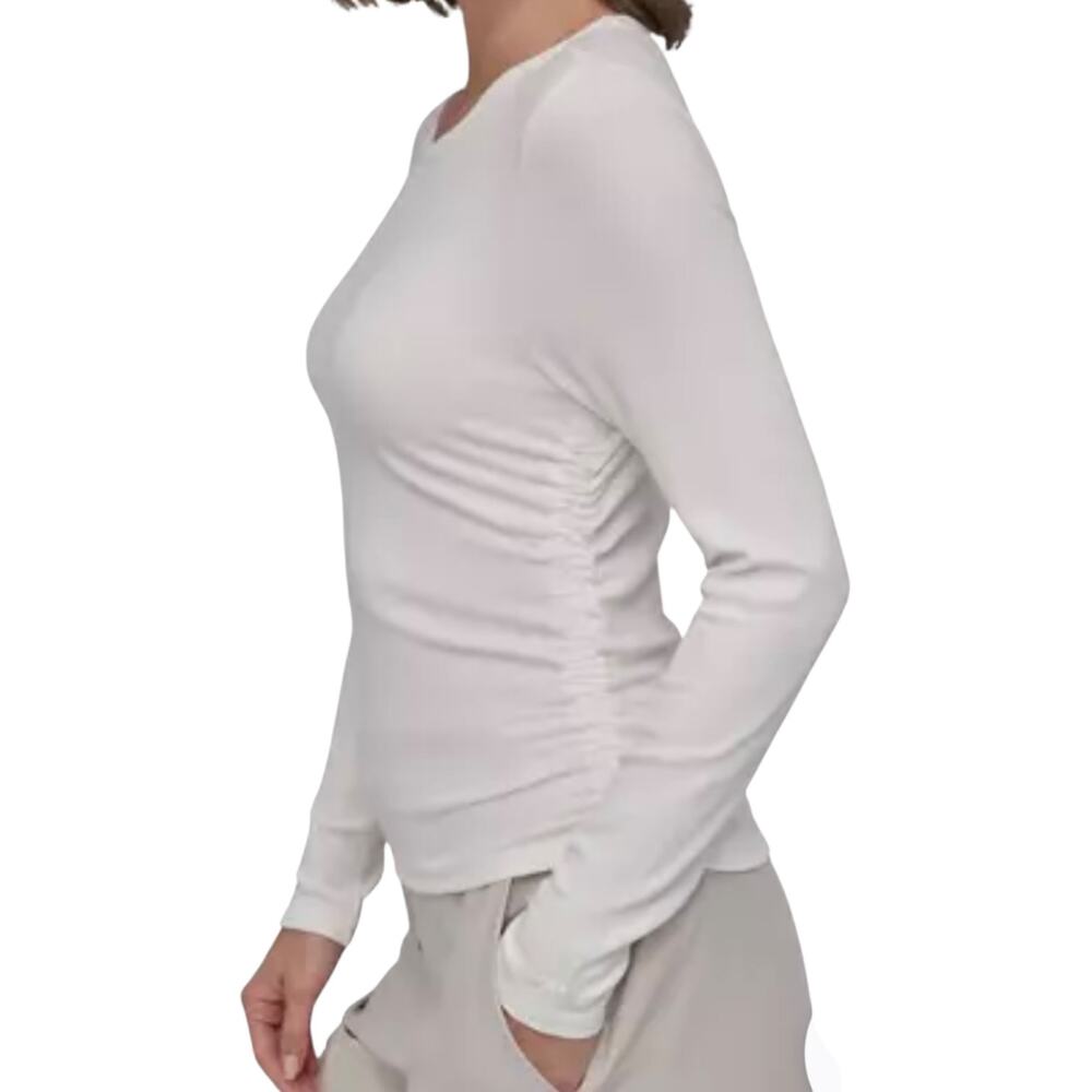 DKNY Sport Women’s Ribbed Ruched Long Sleeve Top White Size XS